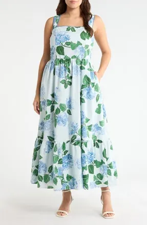 Sugarlips Mirla Floral Print Sleeveless Midi Dress in Blue-Green-Mul at Nordstrom, Size 1X