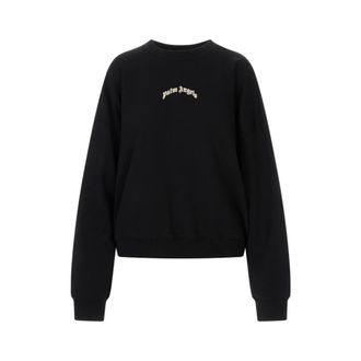 Palm Angels Curved Logo Loose Crop Crew - Dames - Sweatshirts - Zwart - XS - Katoen - Hoodies & sweatvesten