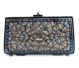 Bespoke Blue Patterned Mother of Pearl Clutch Bag