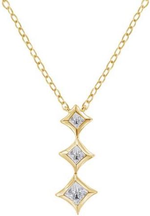 House of Brilliance 10K Gold 1/5 Cttw Princess Cut Diamond 3 Stone Drop Pendant Necklace in Yellow at Nordstrom
