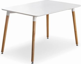 Life Interiors Life Interiors - Mesa De Comedor Individual Halo Para 4 O 6 Personas, Patas De Madera Maciza Y Tapa De Pl&aacute;stico, Blanco - White