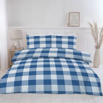 Lewis's Delilah Gingham Duvet Set - Navy - Double | TJ Hughes