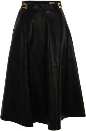 Elisabetta Franchi Craquelé Skirt With Logo Details - Black