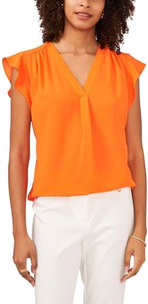 Chaus Print Flutter Sleeve Blouse in Mandarin Orange at Nordstrom, Size X-Large