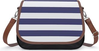 Generic Navy Blue And White Stripe Crossbody Bags for Women Fashion Leather Shoulder Handbags With Adjustable Strap