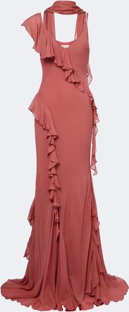 De La Vali Mayara ruffled scarf-detail georgette gown