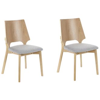 Beliani Beliani - Conjunto De 2 Sillas De Poli&eacute;ster Madera De Caucho Gris Claro Madera Clara Abee