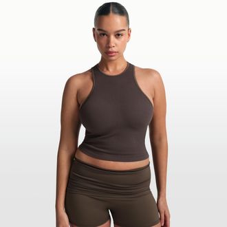 Nike Womens SKIMS Ribbed Seamless Racerneck Tank Top in Brown | TPTNK11000W-PHR
