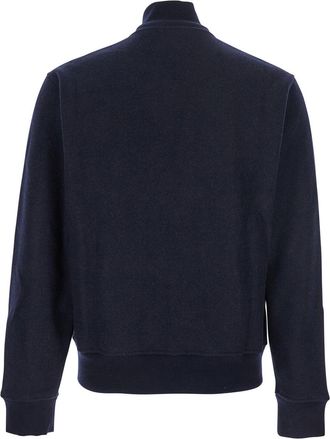 Givenchy Mens Blue High Neck Jacket With Logo Patch Virgin Wool Coat
