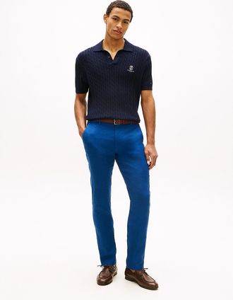 Tommy Hilfiger Mens Linen-Blend Straight Chino - Blue - 30W x 32L