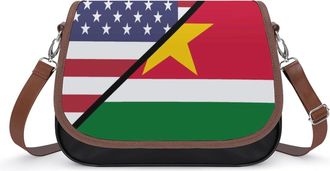 Generic USA And Suriname Flag Crossbody Bag Womens Handbag PU Message Bags Shoulder Purse with Adjustable Strap