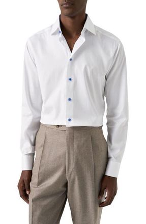 Eton Contemporary Fit Geometric Twill Dress Shirt in White at Nordstrom, Size 15.5