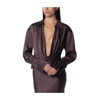 Andamane Overhemden, Dames, Bruin, M, Lilia Deep V Collar Blouse