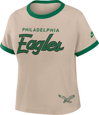 Nike Philadelphia Eagles Rewind Ringer Mod Nike Womens NFL Cropped T-Shirt in Brown | 04N90HBTQ86-X5Q