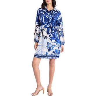 Maggy London Balloon Sleeve Tie Belt Shirtdress in Cream/Blue at Nordstrom, Size X-Large