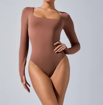 Heroine Sport Square Neck Bodysuit In Mauve