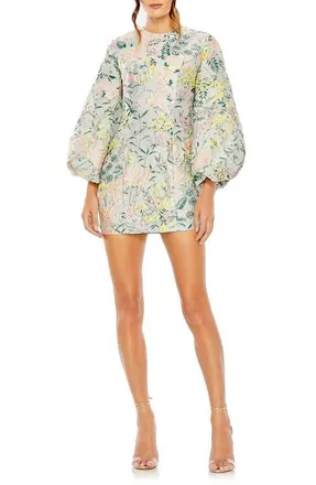 Mac Duggal Floral Brocade Puff Sleeve Fitted Mini Dress in Pastel Multi at Nordstrom, Size 2