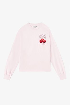 Ganni Pink Long Sleeve Fruit T-shirt - Size XXS Organic Cotton