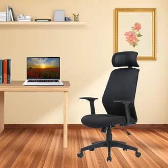Dmora Silla De Oficina Dapril, Sill&oacute;n Presidencial Con Reposabrazos Y Reposacabezas, Silla De Oficina Ergon&oacute;mica, 63x62h117/126 Cm, Negro - Dmora