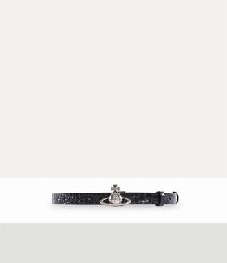 Vivienne Westwood Small Orb Buckle Belt Emboss Croc Leather Black S/m Women