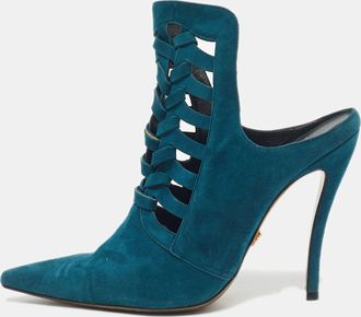 Versace Blue Suede Cutout Pointed Toe Mules