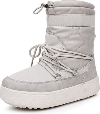 Generic Womens Chunky Platform Snow Boots With Fleece Lining Waterproof Ankle Booties Duck Boots 3.5cm Heel For Snow Hiking(Gray,4.5)