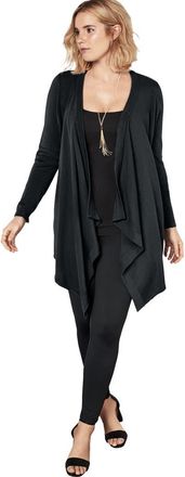 Roaman's Plus Size Lightweight Handkerchief Hem Cardigan Sweater in Black at Nordstrom, Size Medium