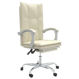 vidaXL Silla De Oficina Reclinable Cuero Sint&eacute;tico Crema Vidaxl