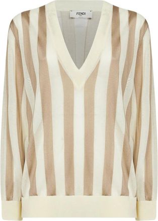 Fendi Sweaters - Dames - V-hals truien - Veelkleurig - S - Katoen - Truien & Vesten