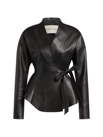Alberta Ferretti Fitted Bow Tie Leather Jacket