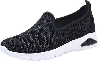 Generic Womens Soft Orthopedic Shoes Breathable Woven Go Walking Slip On Foam Shoes Arch Support Hands Slip in Sneakers Two Tone Casual Shoes (Black, 6)