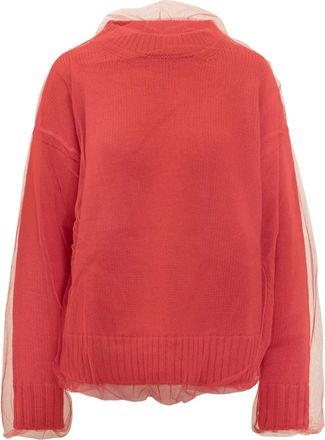 Msgm Gebreid vest met tule overlay - Dames - Coltruien - Rood - XS - Tule - Truien & Vesten