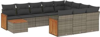 vidaXL Set De Sof&aacute;s De Jard&iacute;n 11 Pzas Y Cojines Rat&aacute;n Sint&eacute;tico Gris Vidaxl