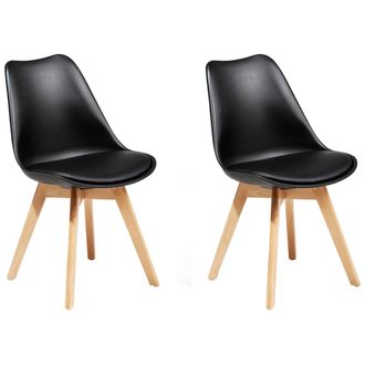 Beliani Beliani - Conjunto De 2 Sillas De Comedor Negro Madera Clara Material Sint&eacute;tico Dakota Ii