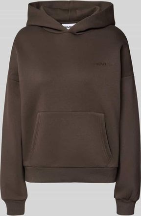 Review Hoodie mit Logo und K&auml;nguru-Tasche in Dunkelbraun, Gr&ouml;&szlig;e XL