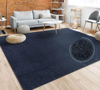 Paco Home Paco Home - Alfombra Sal&oacute;n Color Liso Discreta Moderna Pelo Corto Varios Colores Y Tama&ntilde;os 140x200 Cm, Azul-marino