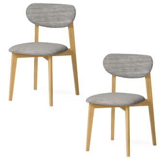 Woodek Lote de 2 sillas en roble macizo, asiento gris