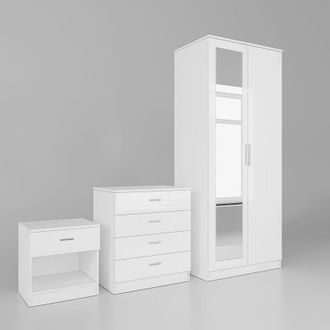 Elegant Lighting Wardrobe White Storage Furniture High Gloss 2 Doors Wardrobe with 4 Drawer Chest and Bedside Cabinet - Elegant