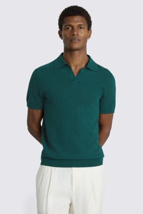 Moss Emerald Linen-blend Skipper Polo Shirt