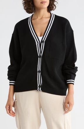 Yogalicious Fair Game Button Front Cotton Cardigan in Black/White at Nordstrom Rack, Size Medium