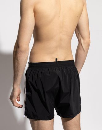 Dsquared2 Mens Logo Boxer Midi Swim Shorts Black Clothing > Beachwear