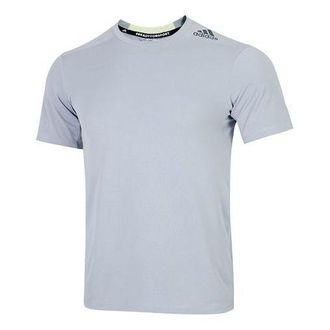 adidas Mens adidas Stripe Logo Sports Training Round Neck Short Sleeve Blue T-Shirt HC4239