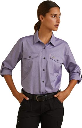 Ariat Womens Rebar Made Tough VentTEK DuraStretch Work Shirt Long Sleeve in Corsican Blue Heather, Size X-Small, by Ariat