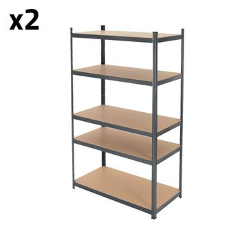 ECD Germany Juego de 2 estanter&iacute;as 200x100x60 cm metal encajable con 5 estantes
