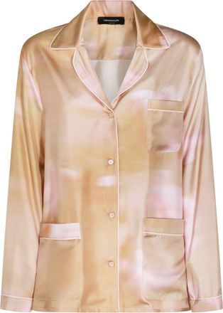 Fabiana Filippi Silk Twill Shirt with Abstract Floral Print and Pink Piping