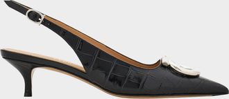 Ferragamo 40mm Sara Croc-Embossed Leather Slingback Pumps
