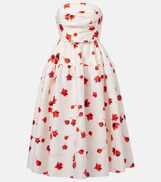 Self Portrait Floral ruched taffeta midi dress