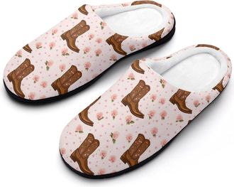 Generic Boots And Rose Cotton Slippers for Women Indoor Outdoor Slipper Slip-On Memory Foam Home Shoes