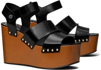 Tory Burch Stud Platform Wedge Sandal in Perfect Black at Nordstrom, Size 10.5