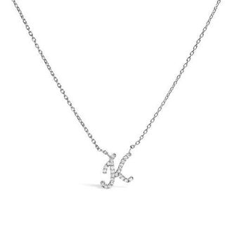 House of Brilliance 10K Gold Diamond Accent A-Z Initial Script Style Pendant Necklace in White | K at Nordstrom